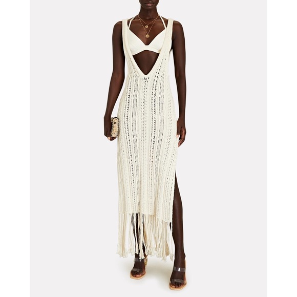 Jonathan Simkhai Ivory Kamilah Crochet Fringe Tank Midi Dress Small NWOT - Picture 8 of 13